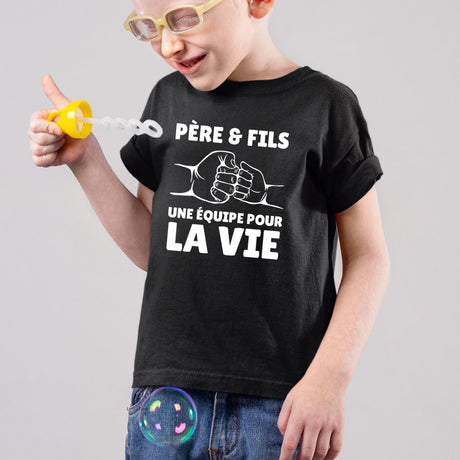 T-Shirt Enfant Père et fils une équipe pour la vie Noir