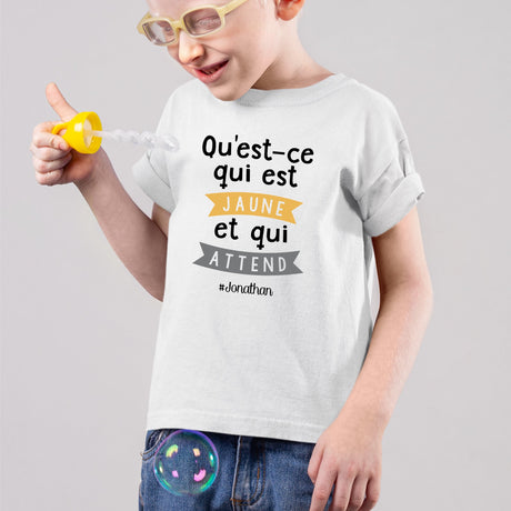 T-Shirt Enfant Qu'est-ce qui est jaune Jonathan Blanc