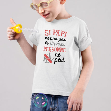 T-Shirt Enfant Si papi ne peut pas pas le réparer Blanc