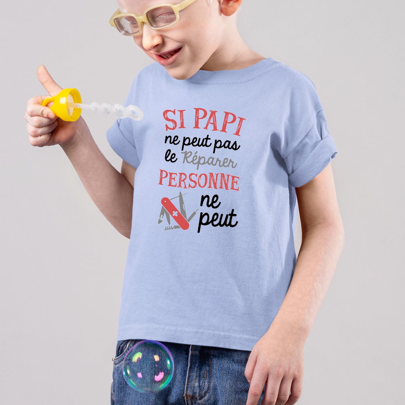 T-Shirt Enfant Si papi ne peut pas pas le réparer Bleu