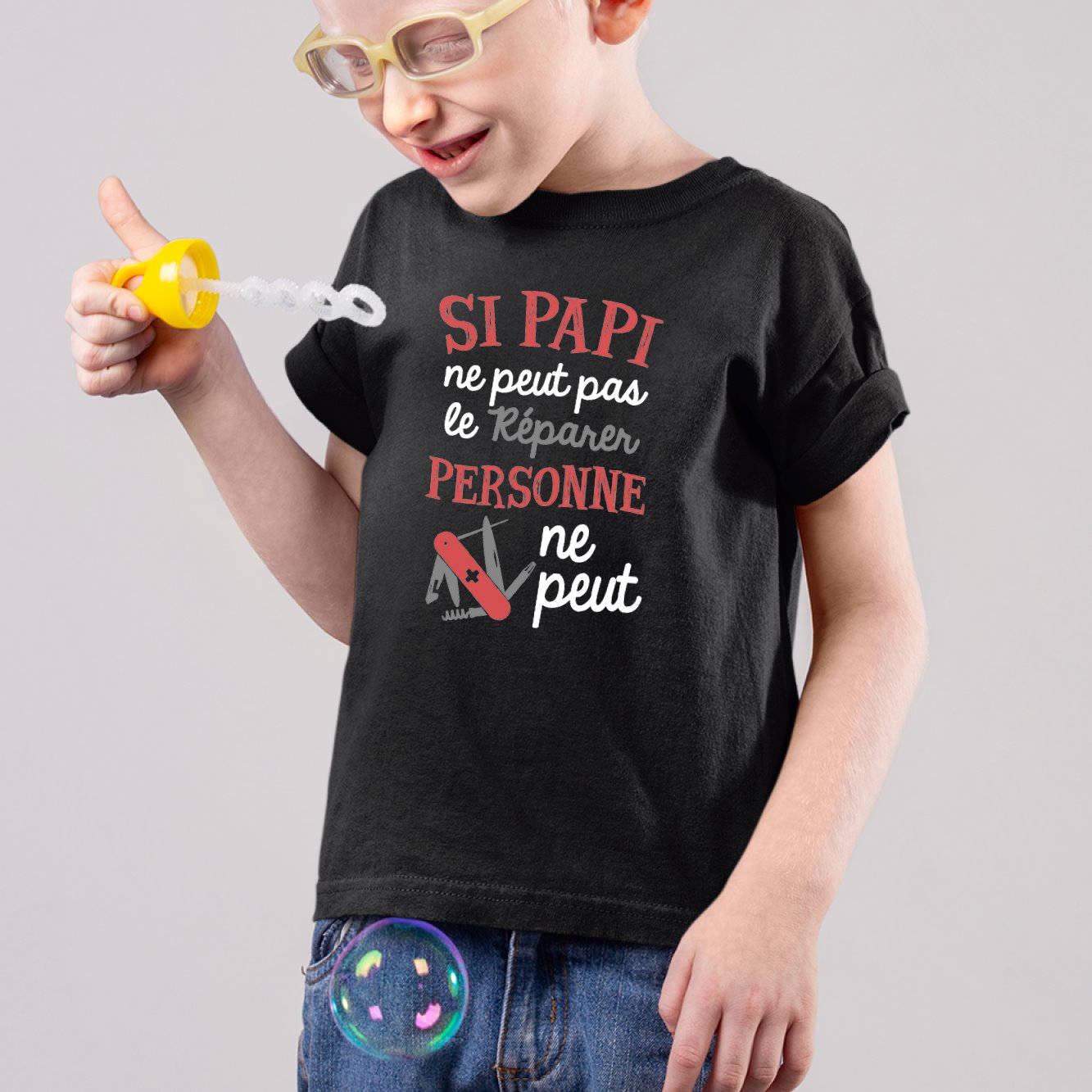 T-Shirt Enfant Si papi ne peut pas pas le réparer Noir