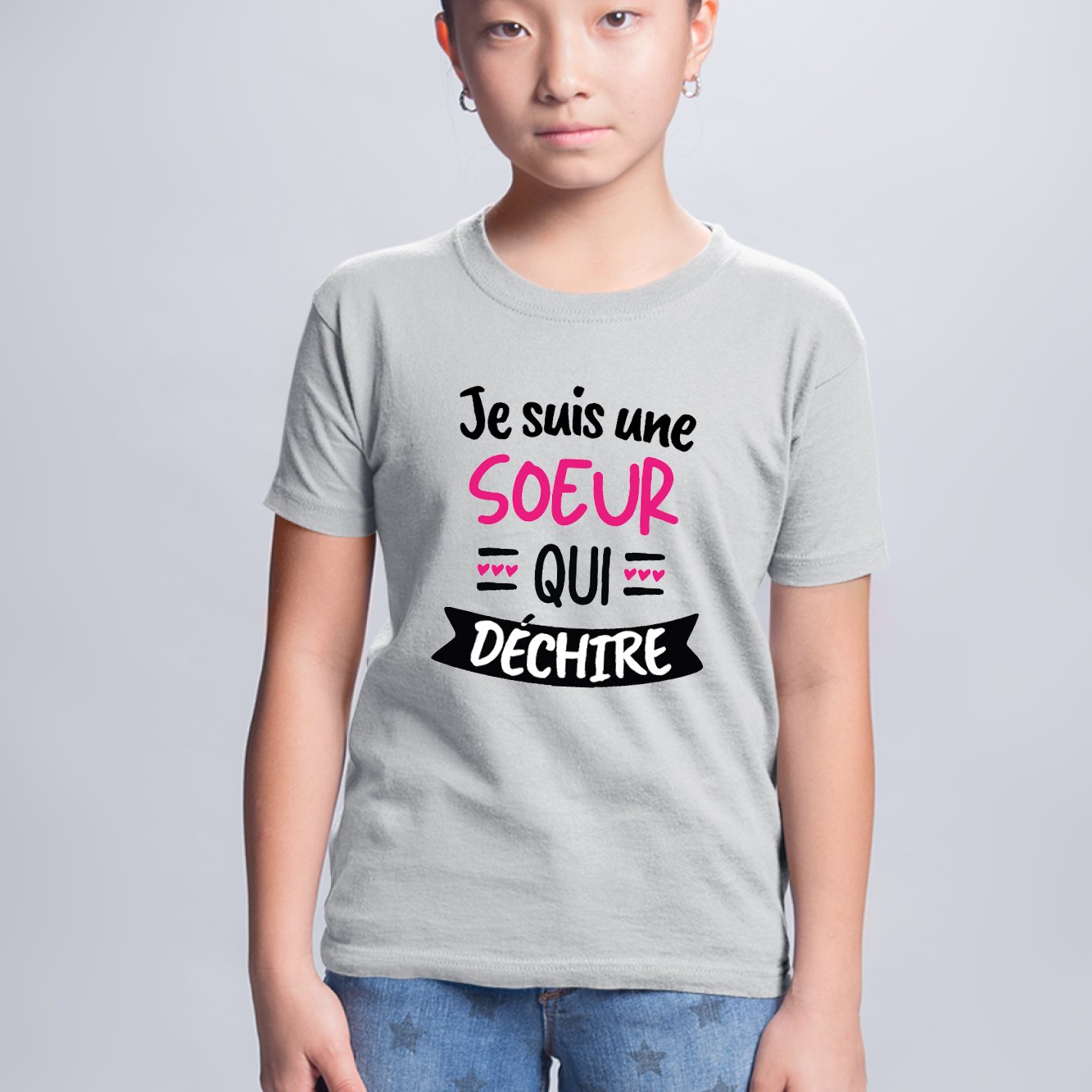 T-Shirt Enfant Soeur qui déchire Gris