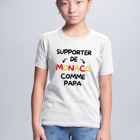 T-Shirt Enfant Supporter de Monaco comme papa Blanc