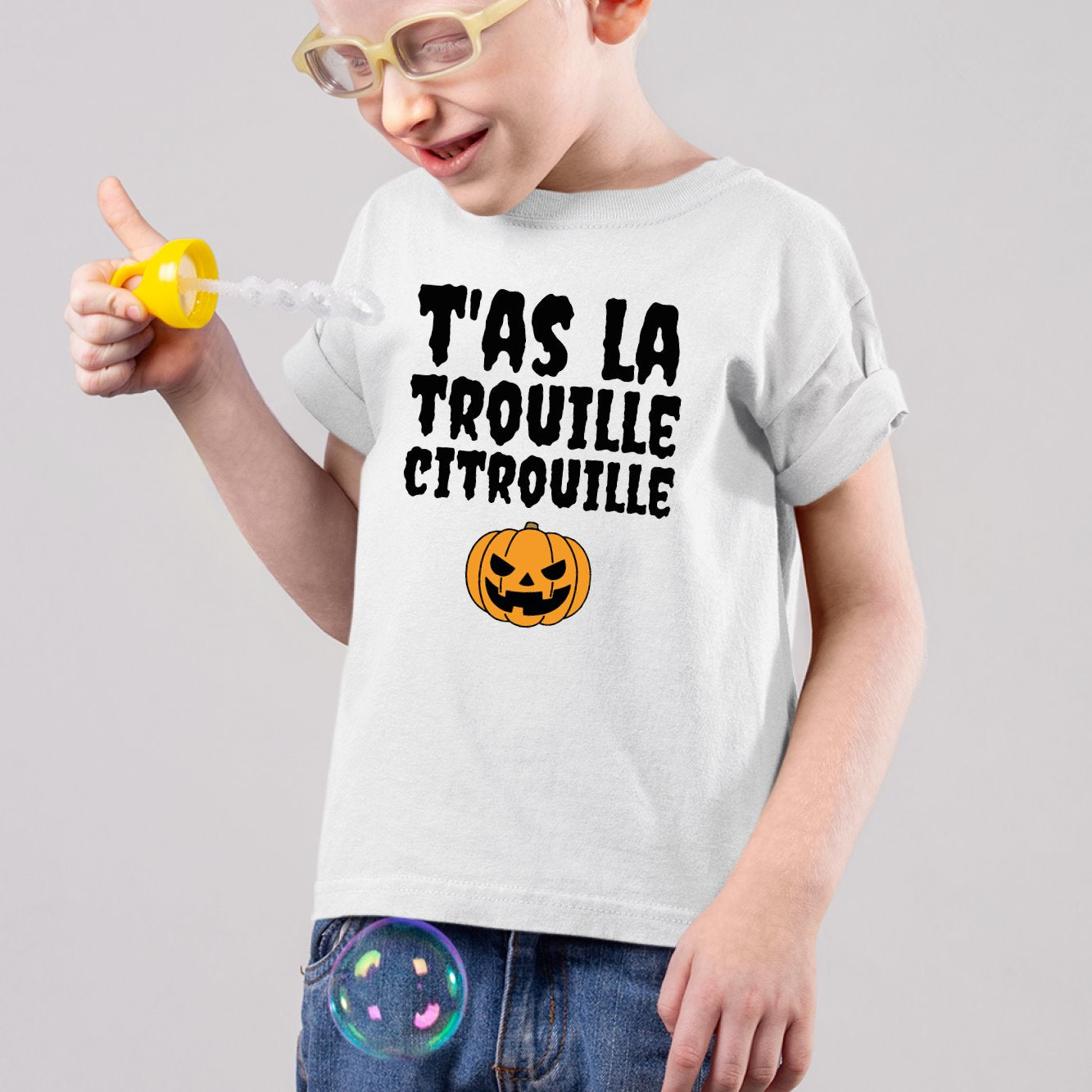 T-Shirt Enfant T'as la trouille citrouille Blanc