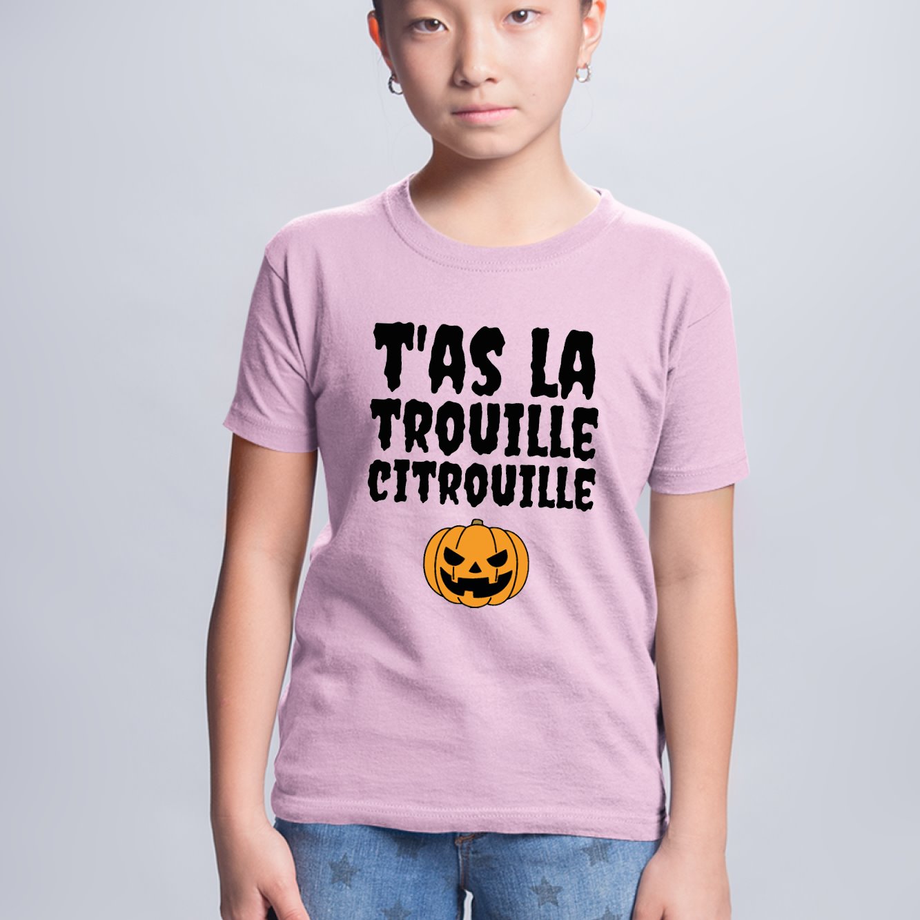 T-Shirt Enfant T'as la trouille citrouille Rose