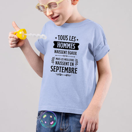 T-Shirt Enfant Tous les hommes naissent égaux les meilleurs en septembre Bleu