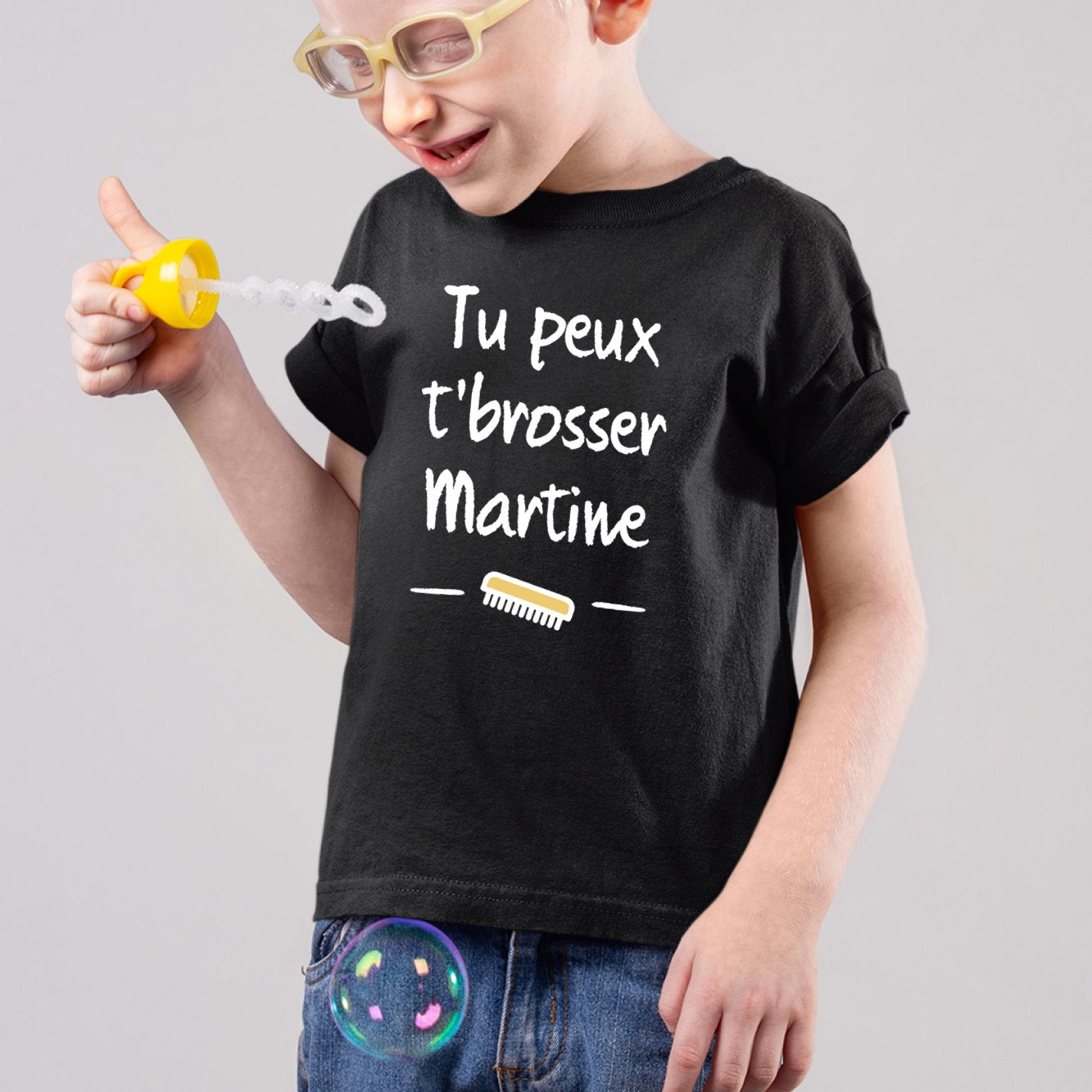 T-Shirt Enfant Tu peux te brosser Martine Noir