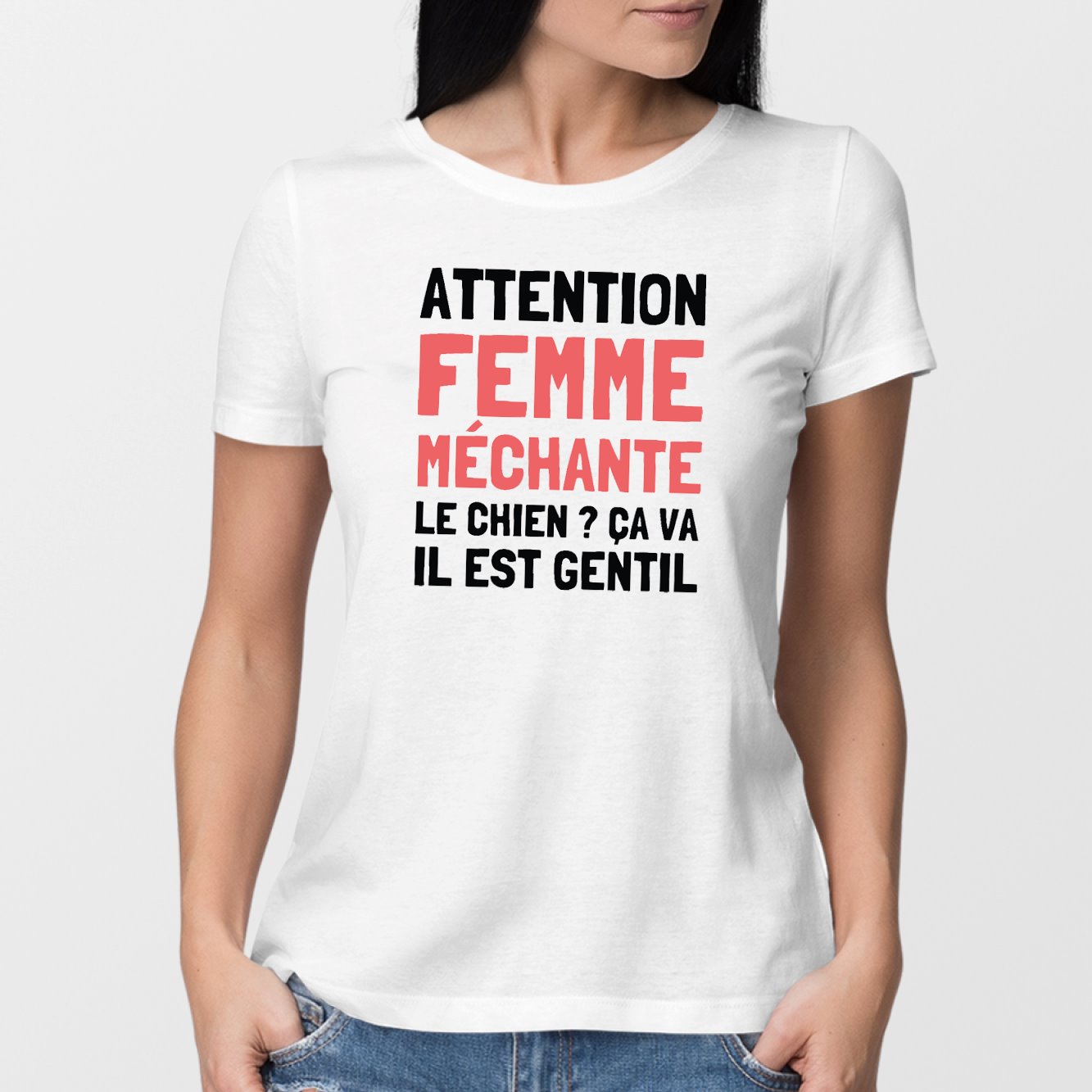 T-Shirt Femme Attention femme méchante Blanc