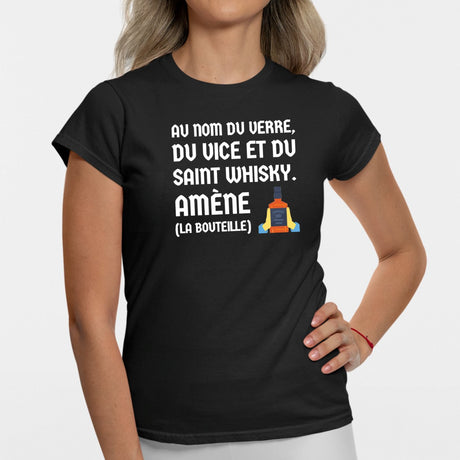 T-Shirt Femme Au nom du verre du vice et du saint whisky Noir