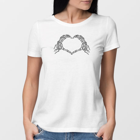 T-Shirt Femme Coeur mains squelette Blanc