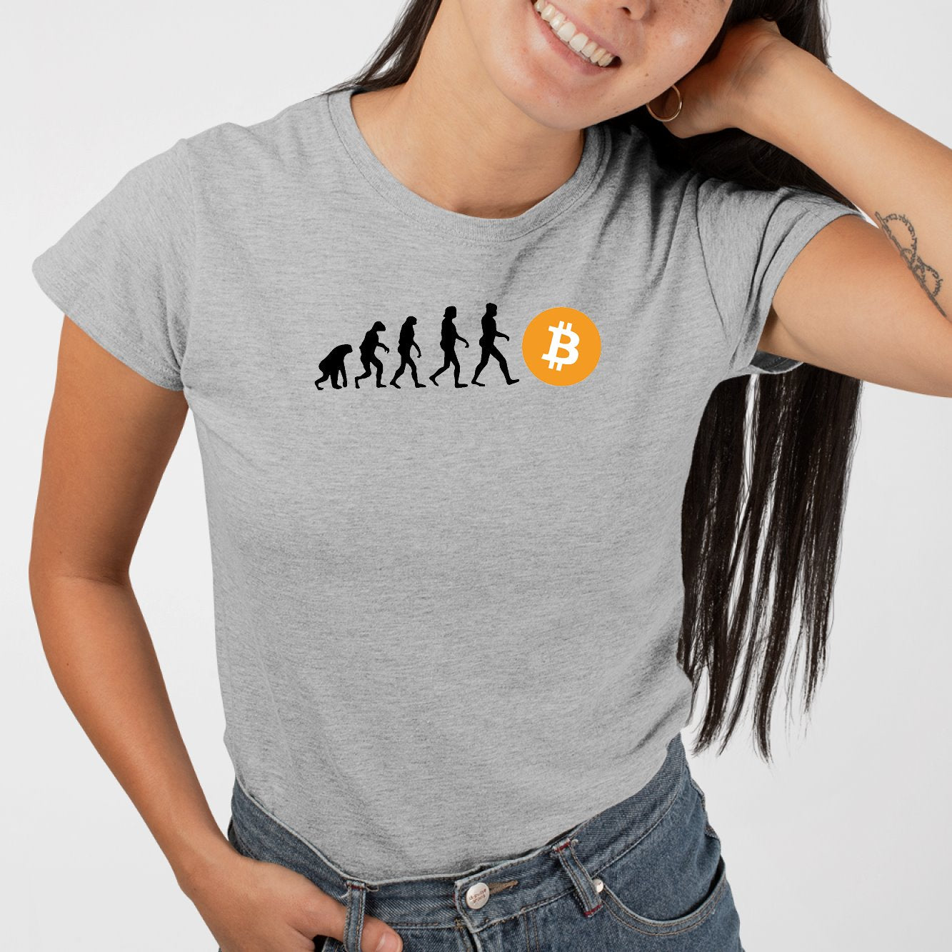 T-Shirt Femme Évolution Bitcoin Gris