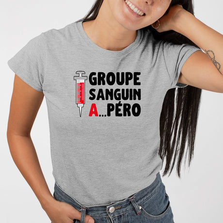 T-Shirt Femme Groupe sanguin Apéro Gris