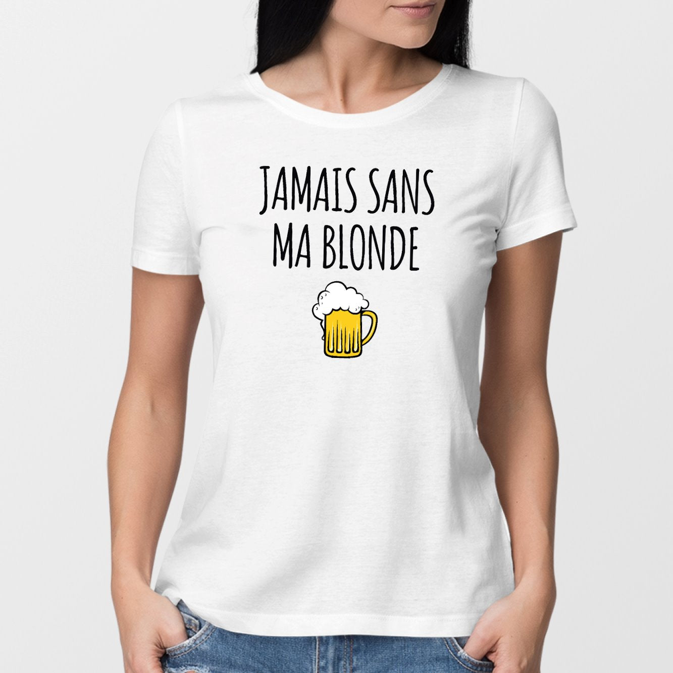T-Shirt Femme Jamais sans ma blonde Blanc