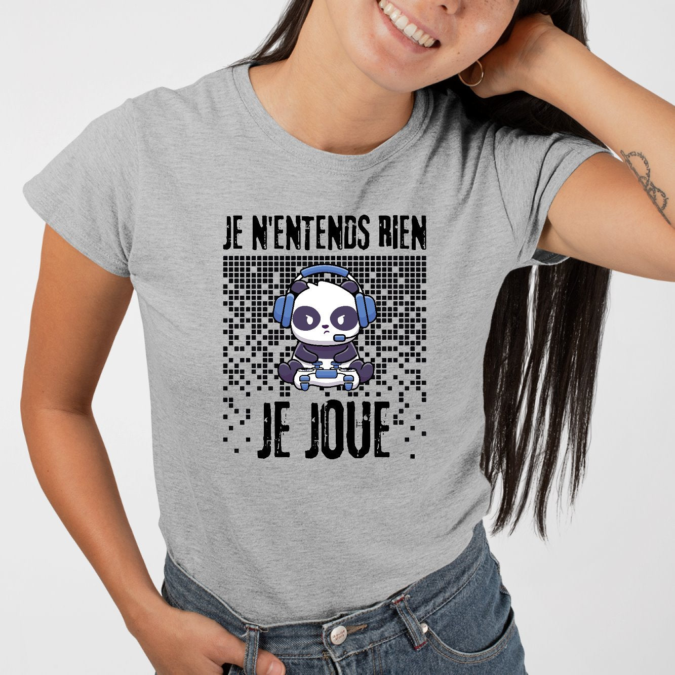 T-Shirt Femme Je n'entends rien je joue Gris