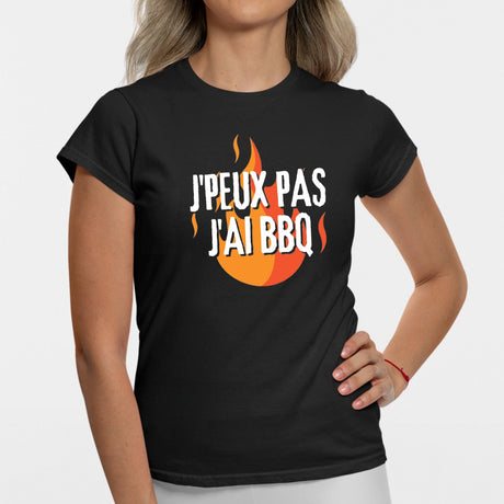 T-Shirt Femme J'peux pas j'ai barbecue Noir