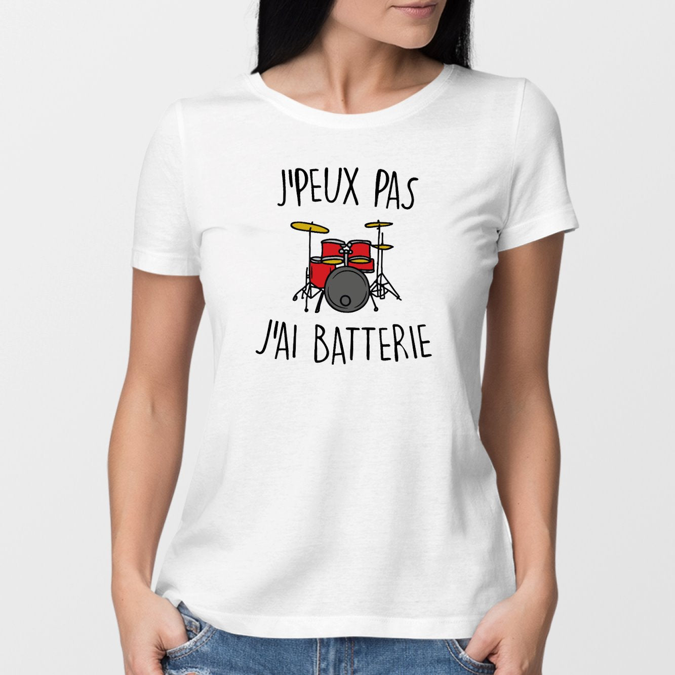 T-Shirt Femme J'peux pas j'ai batterie Blanc