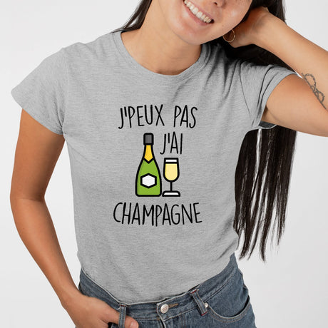 T-Shirt Femme J'peux pas j'ai champagne Gris