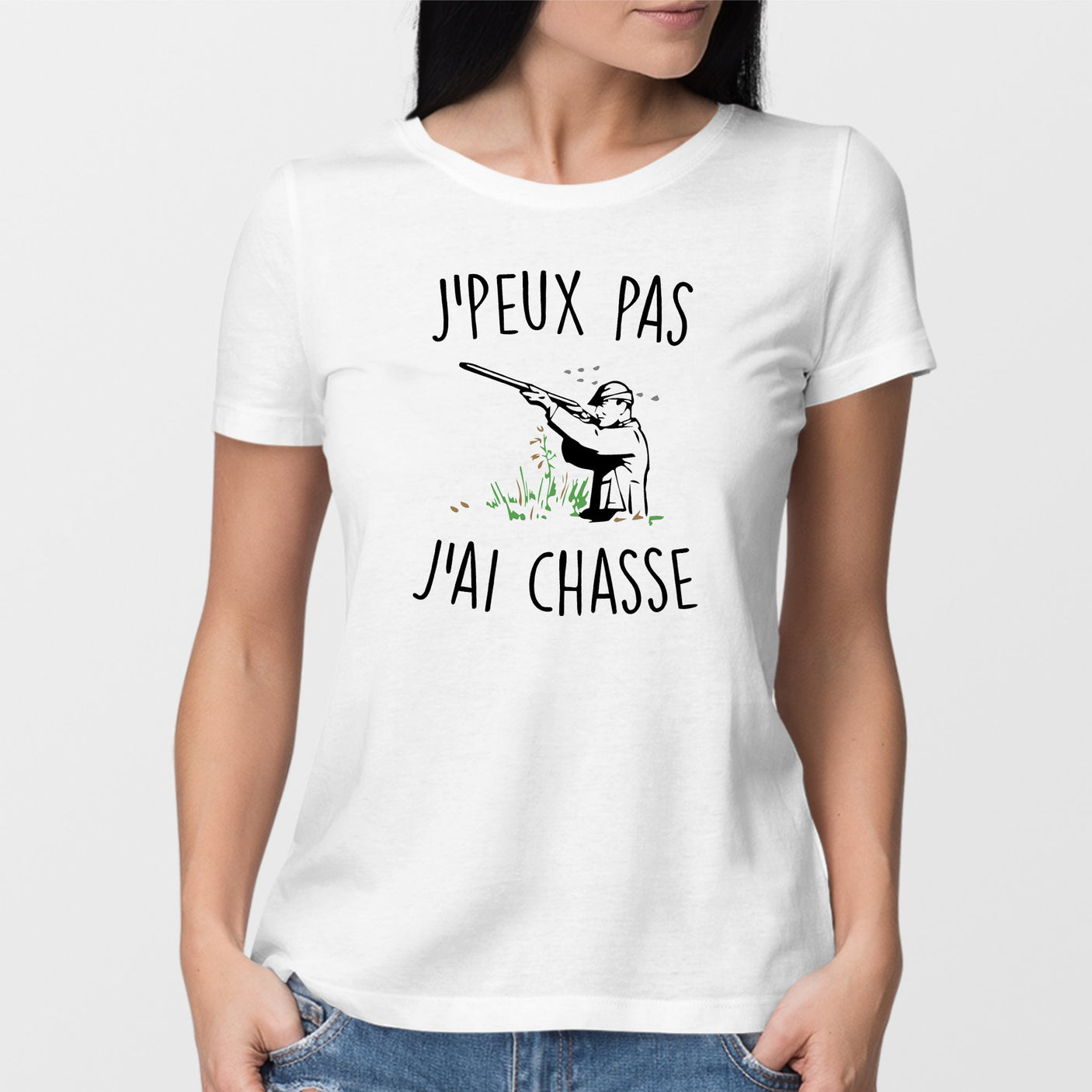 T-Shirt Femme J'peux pas j'ai chasse Blanc