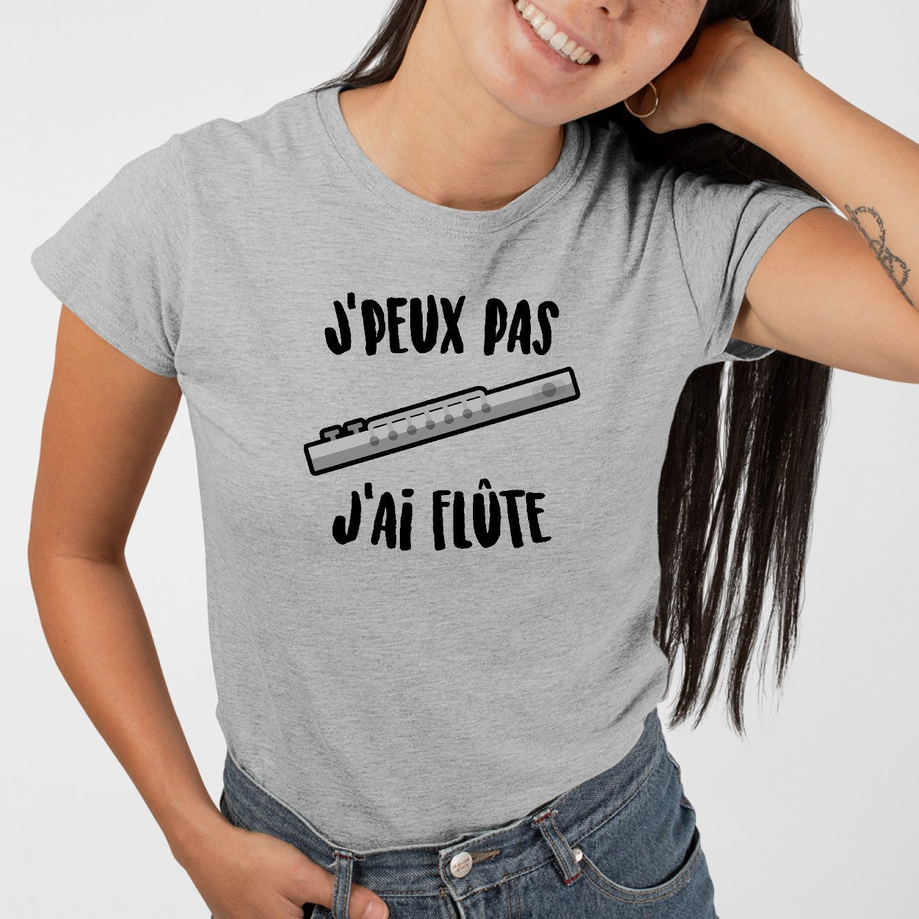 T-Shirt Femme J'peux pas j'ai flûte Gris