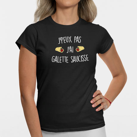 T-Shirt Femme J'peux pas j'ai galette saucisse Noir