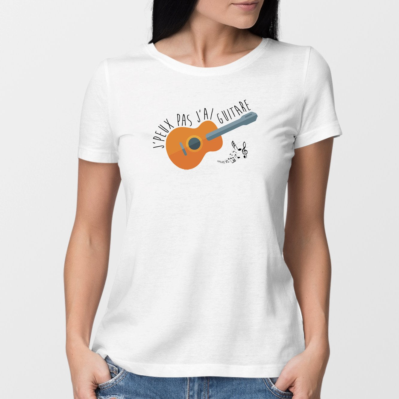 T-Shirt Femme J'peux pas j'ai guitare Blanc