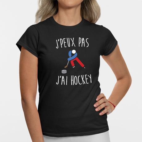 T-Shirt Femme J'peux pas j'ai hockey Noir