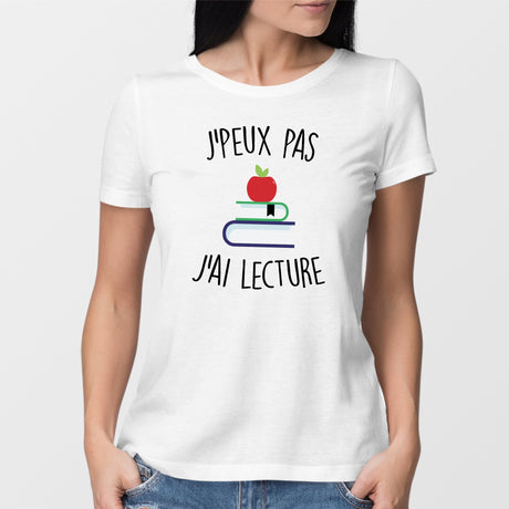 T-Shirt Femme J'peux pas j'ai lecture Blanc