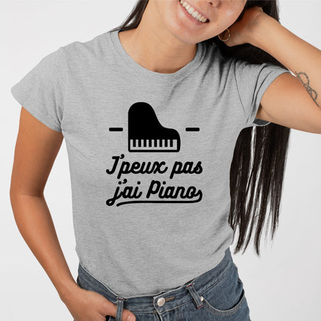 T-Shirt Femme J'peux pas j'ai piano Gris