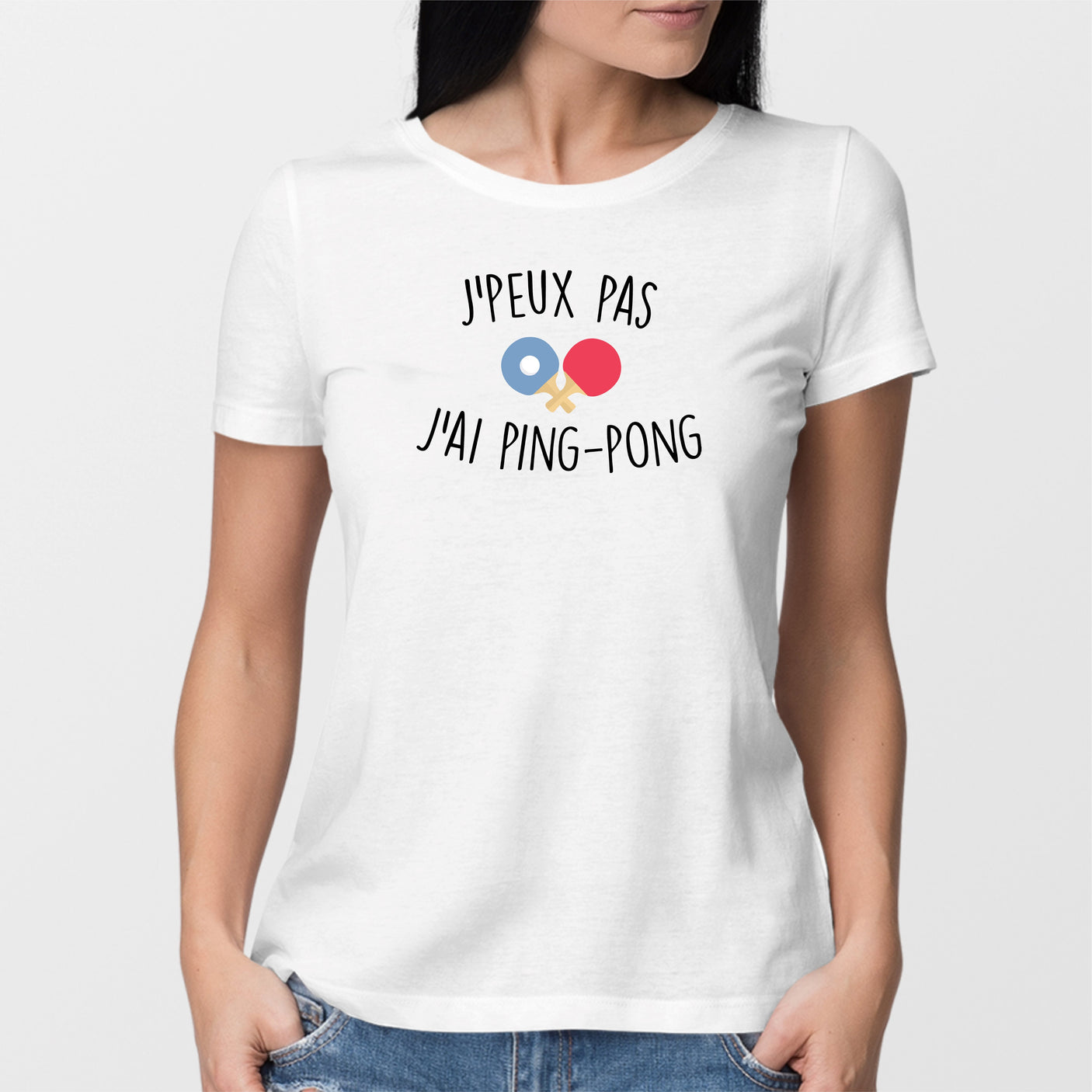 T-Shirt Femme J'peux pas j'ai ping-pong Blanc