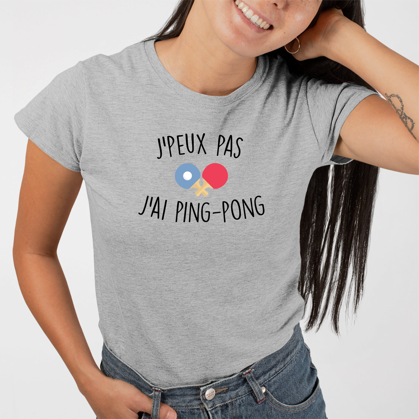 T-Shirt Femme J'peux pas j'ai ping-pong Gris