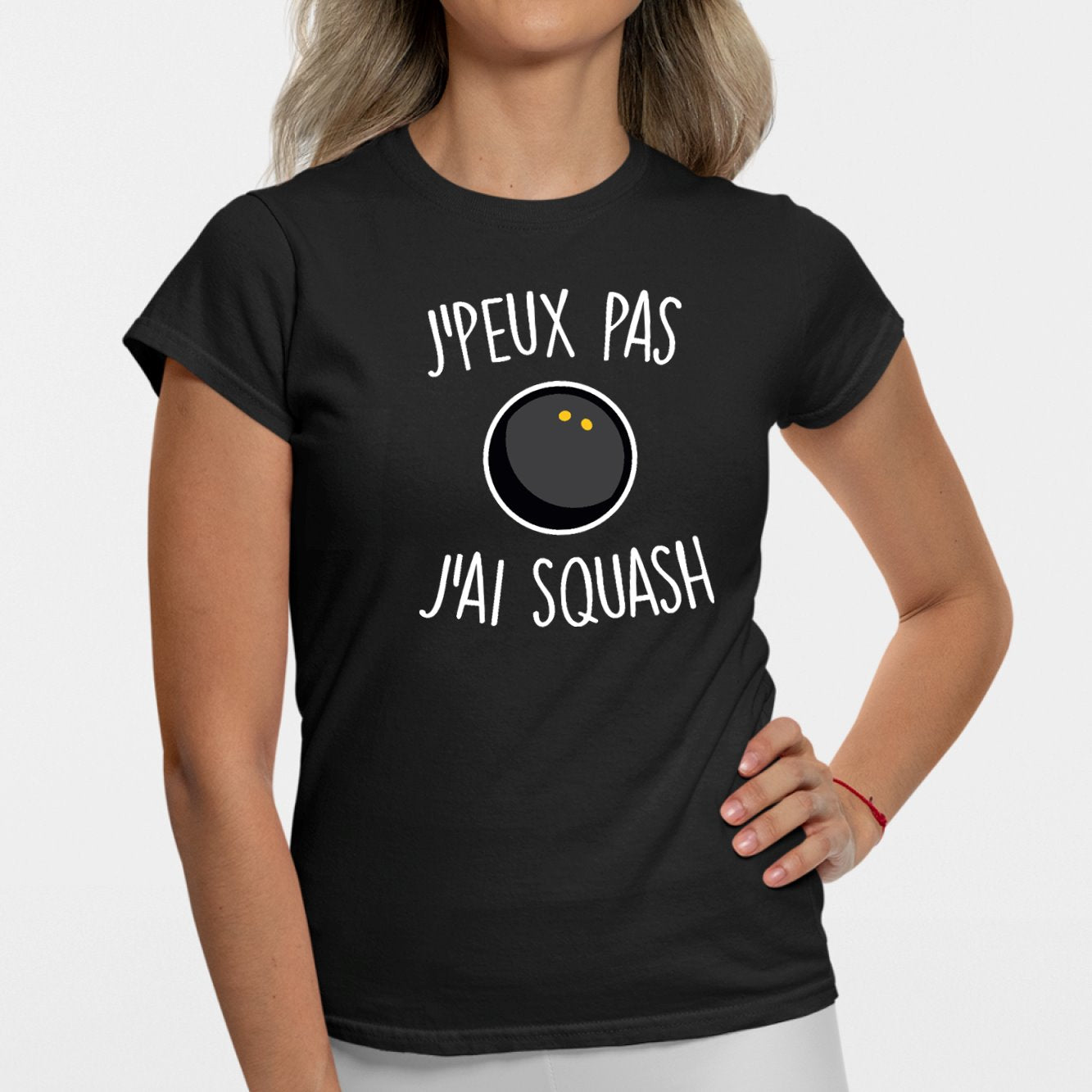 T-Shirt Femme J'peux pas j'ai squash Noir