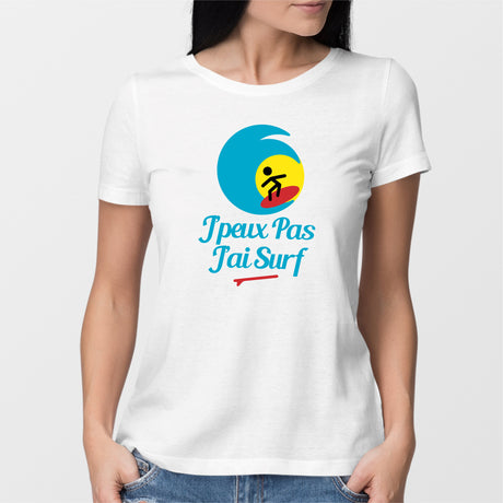 T-Shirt Femme J'peux pas j'ai surf Blanc