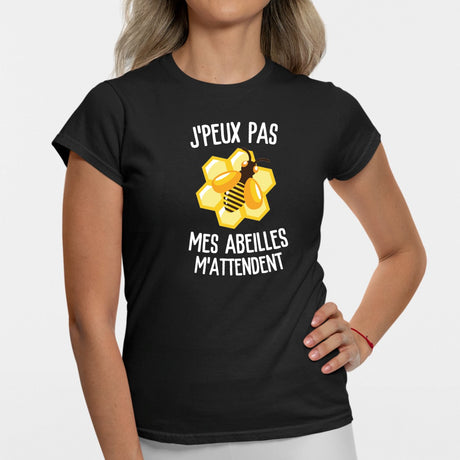 T-Shirt Femme J'peux pas mes abeilles m'attendent Noir