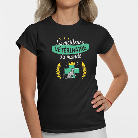 T-Shirt Femme La meilleure vétérinaire du monde Noir