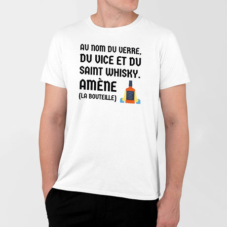 T-Shirt Homme Au nom du verre du vice et du saint whisky Blanc