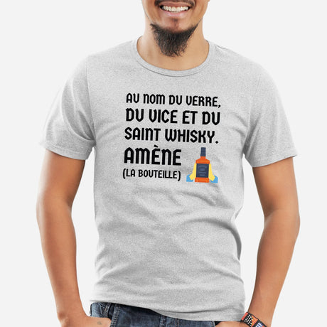 T-Shirt Homme Au nom du verre du vice et du saint whisky Gris