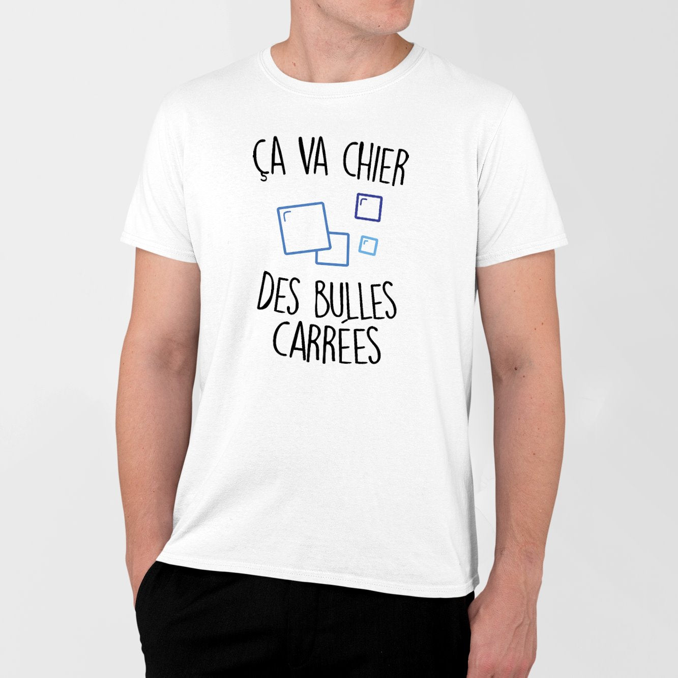 T-Shirt Homme Ça va chier des bulles carrées Blanc