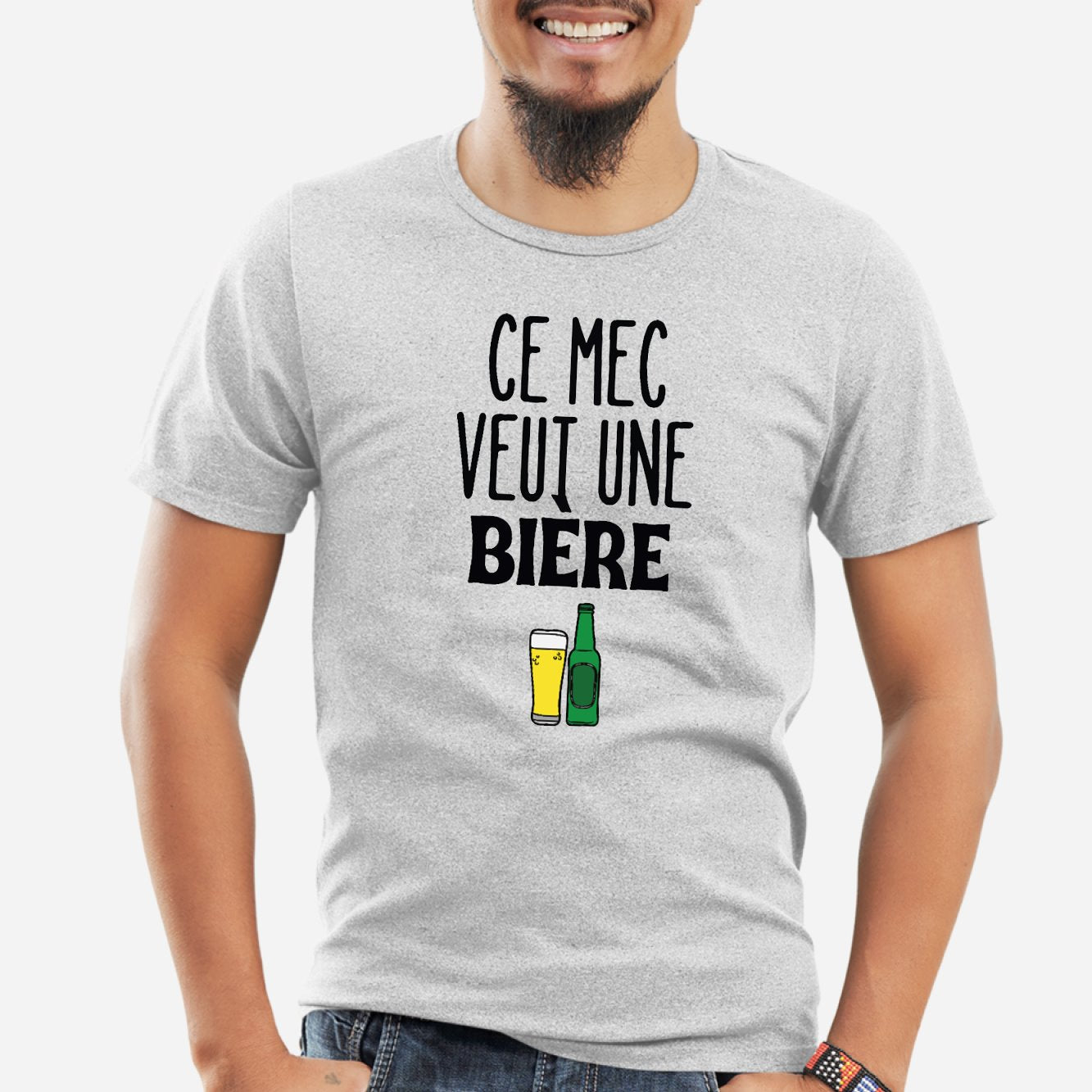 T-Shirt Homme Ce mec veut une bière Gris