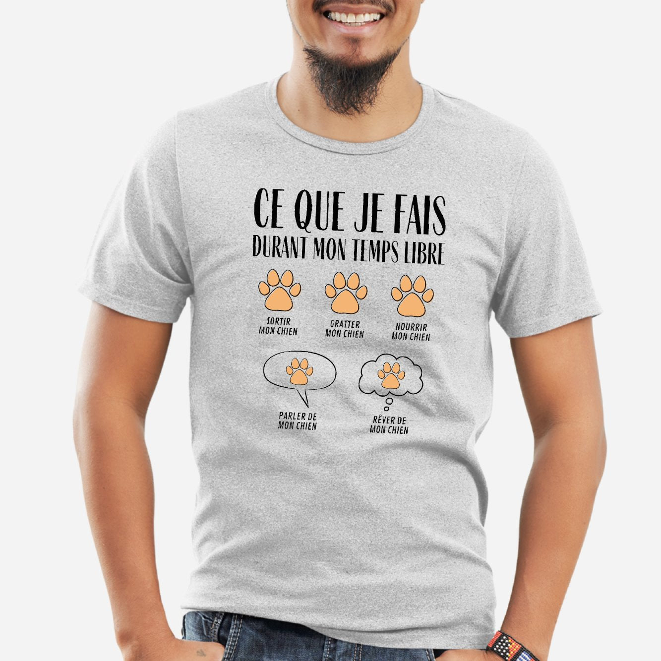 T-Shirt Homme Ce que je fais durant mon temps libre Chien Gris