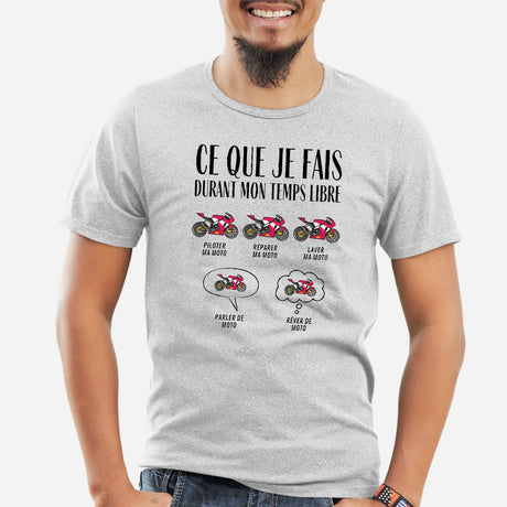 T-Shirt Homme Ce que je fais durant mon temps libre Moto Gris