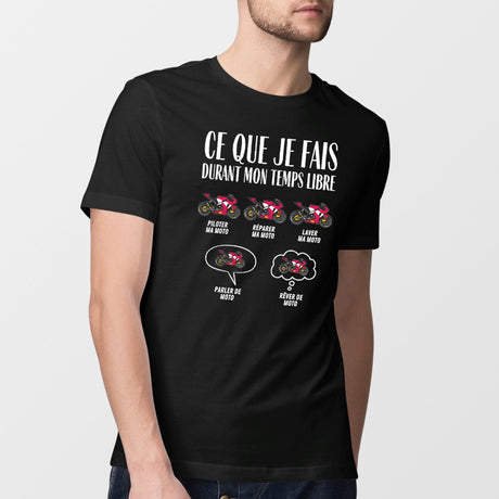 T-Shirt Homme Ce que je fais durant mon temps libre Moto Noir