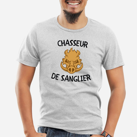 T-Shirt Homme Chasseur de sanglier Gris