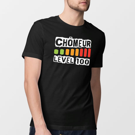 T-Shirt Homme Chômeur level 100 Noir