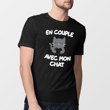 T-Shirt Homme En couple avec mon chat Noir