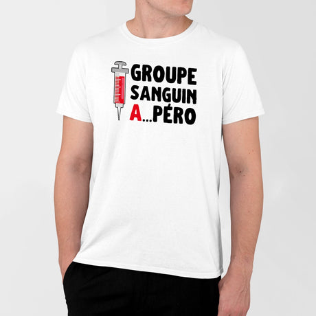 T-Shirt Homme Groupe sanguin Apéro Blanc
