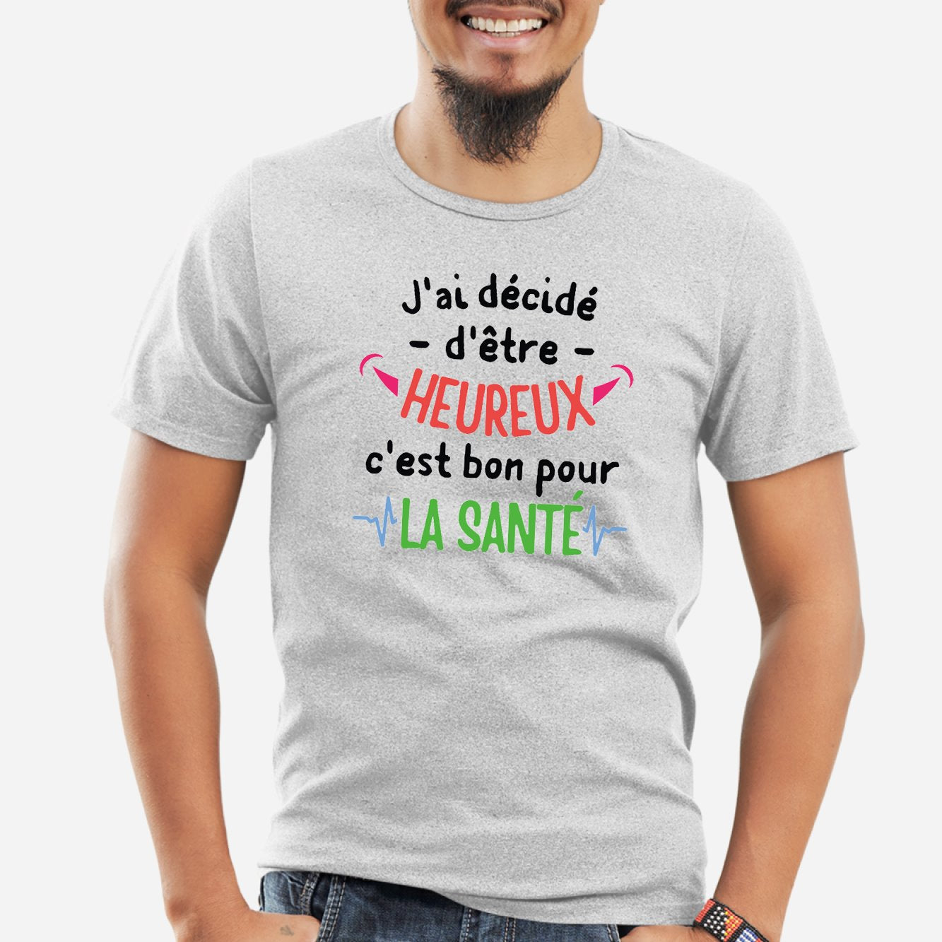 T-Shirt Homme J'ai décidé d'être heureux Gris