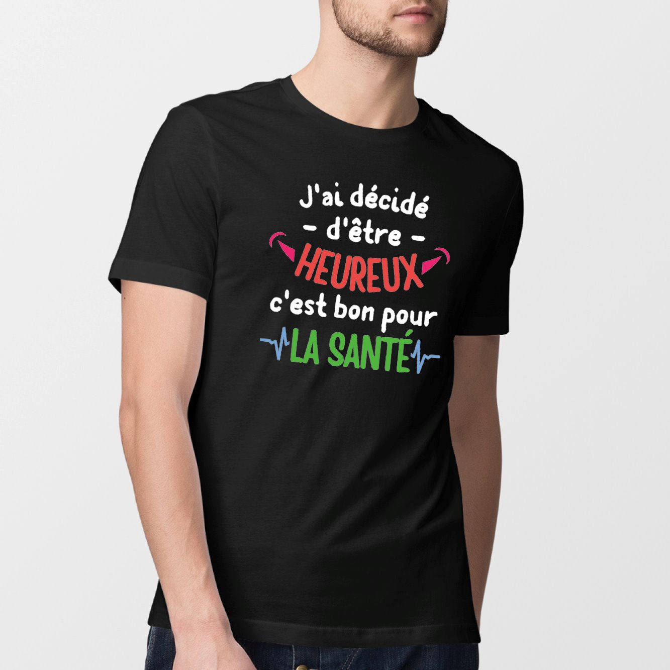 T-Shirt Homme J'ai décidé d'être heureux Noir