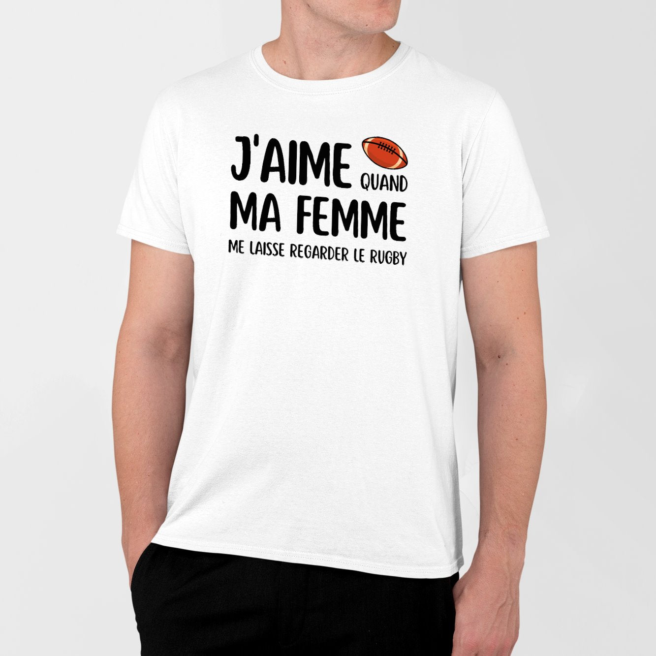 T-Shirt Homme J'aime quand ma femme me laisse regarder le rugby Blanc