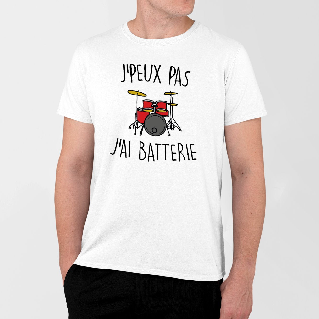 T-Shirt Homme J'peux pas j'ai batterie Blanc