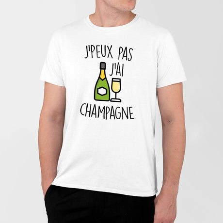 T-Shirt Homme J'peux pas j'ai champagne Blanc